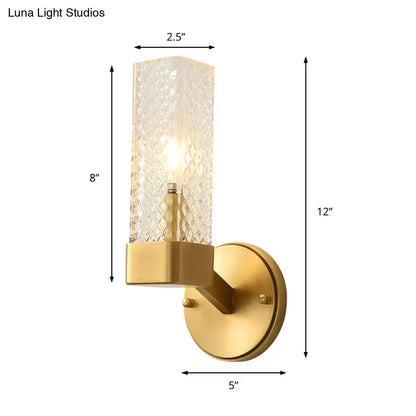 Brass cubic wall lamp with lattice glass shade, Decorbites wall sconce, 12in height on Tampa Home & Garden Store