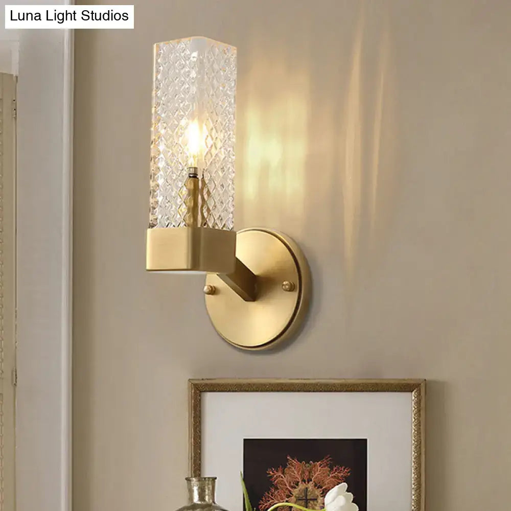 Brass cubic wall lamp with lattice glass shade by Decorbites on Tampa Home & Garden Store