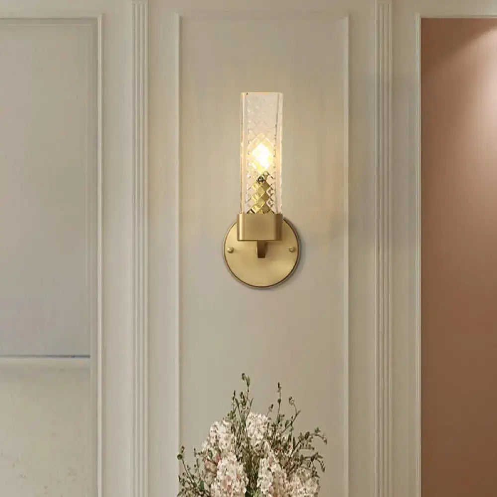 Brass cubic wall lamp with lattice glass shade by Decorbites, wall sconce on Tampa Home & Garden Store
