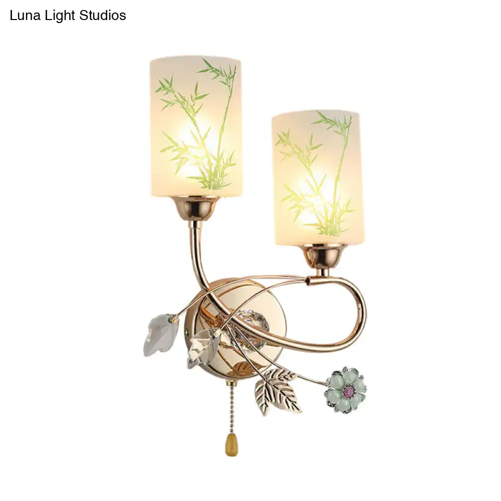 Gold Lotus Glass Sconce with two frosted glass shades, bamboo design, gold finish, Decorbites on Tampa Home & Garden Store