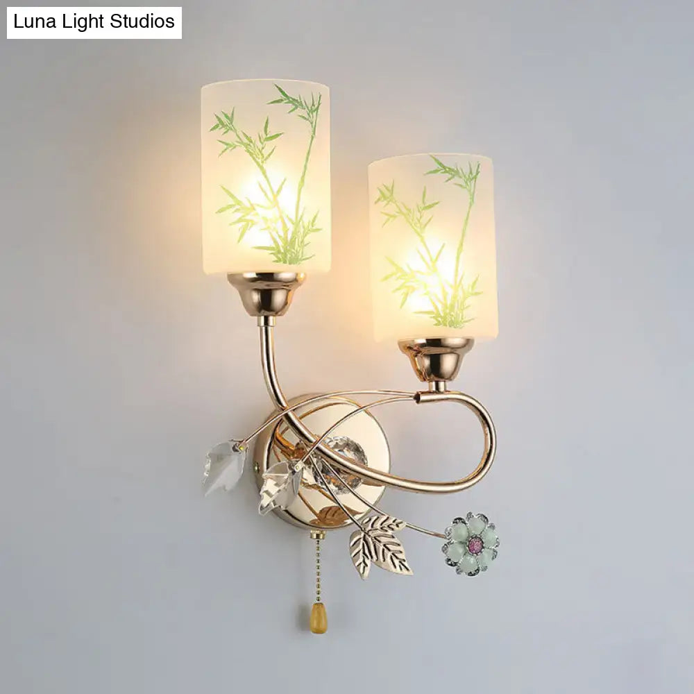 Gold Lotus Glass Sconce by Decorbites, double-arm brass wall light with bamboo glass shades on Tampa Home & Garden Store