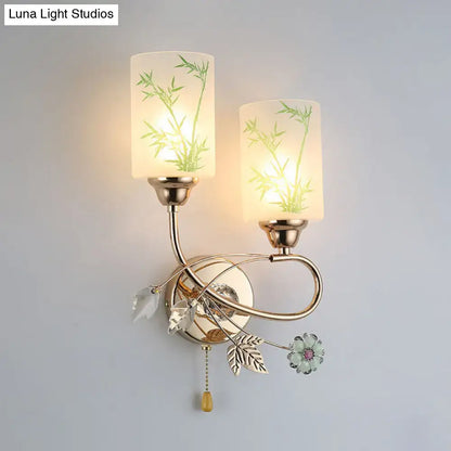 Gold Lotus Glass Sconce by Decorbites, double-arm brass wall light with bamboo glass shades on Tampa Home & Garden Store
