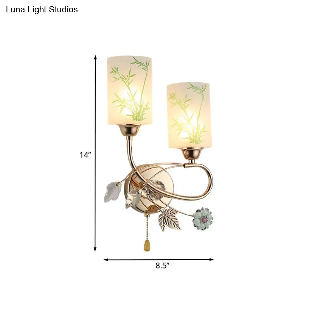 Gold Lotus Glass Sconce two-light gold finish wall fixture with bamboo-pattern shades on Tampa Home & Garden Store