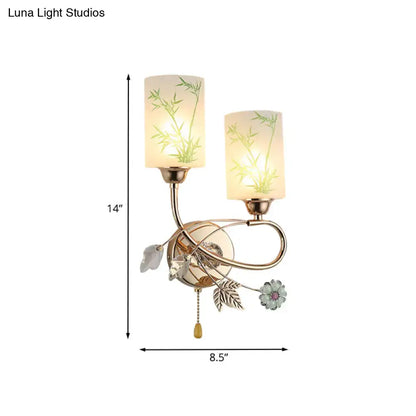 Gold Lotus Glass Sconce two-light gold finish wall fixture with bamboo-pattern shades on Tampa Home & Garden Store