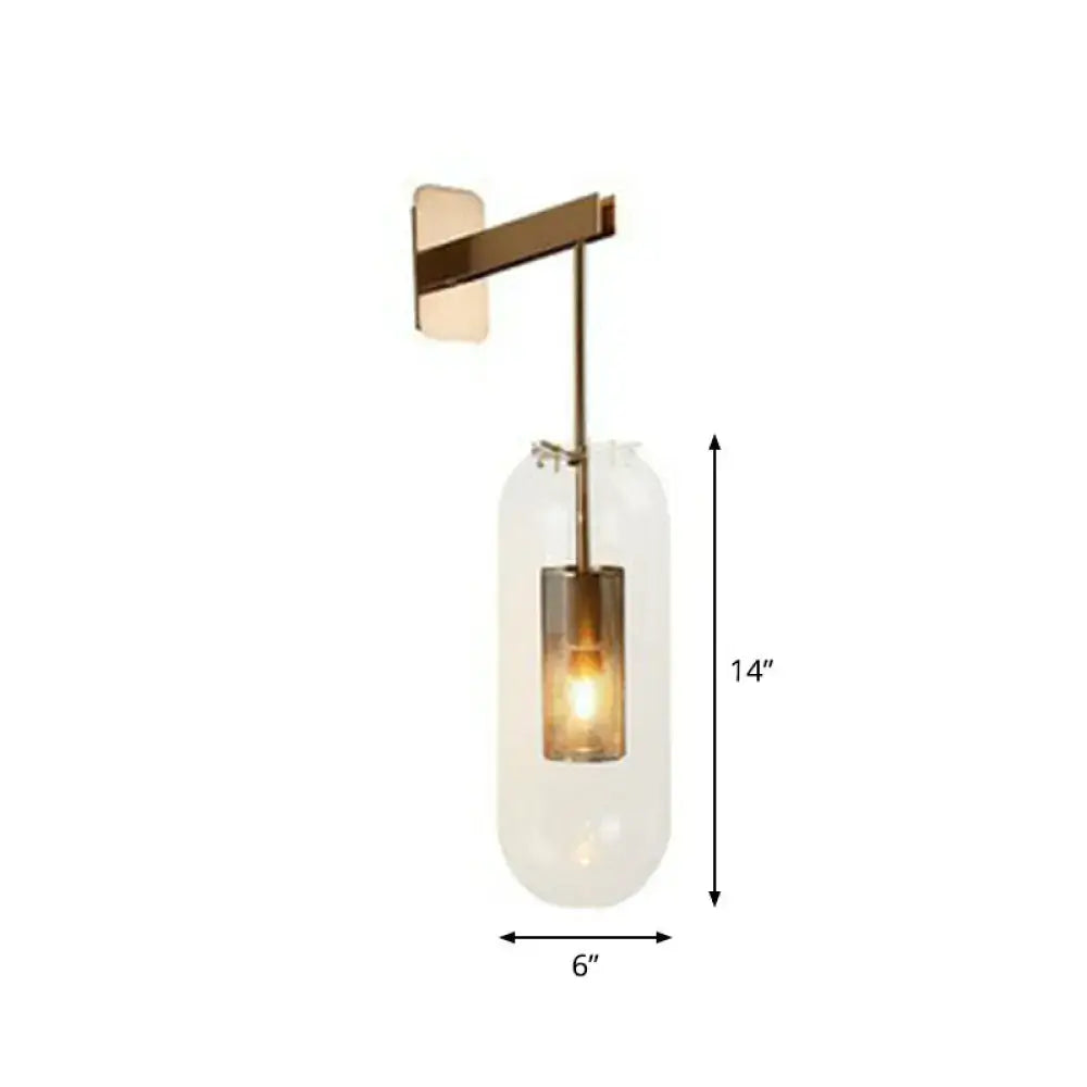 Brass Mesh Wall Sconce with clear glass cylinder shade, wall-mount, 14in tall x 6in wide on Tampa Home & Garden Store
