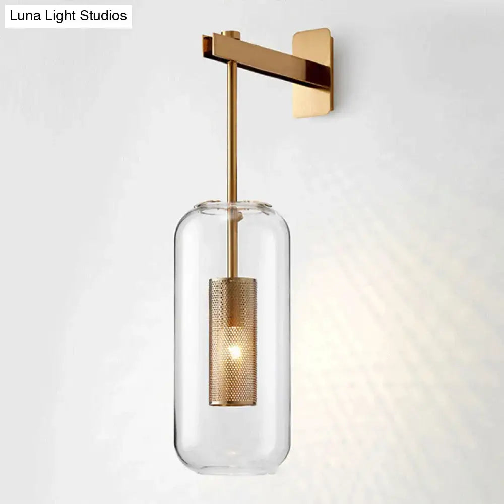 Brass Mesh Wall Sconce by Decorbites with perforated brass shade, glass tube on Tampa Home & Garden Store