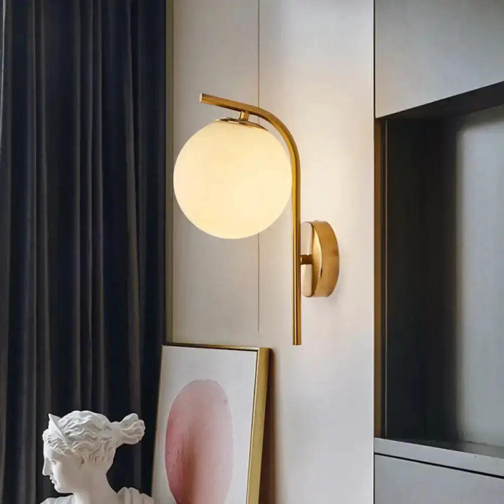 Modern Brass Globe Bedside Lamp Frosted Glass