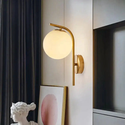 Modern Brass Globe Bedside Lamp Frosted Glass