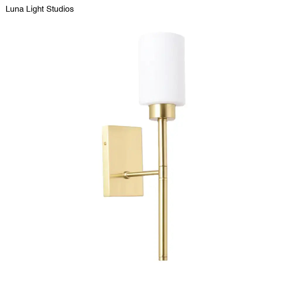 Brass Opal Glass Tube Sconce with white cylindrical shade wall-mount Decorbites on Tampa Home & Garden Store