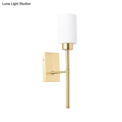 Brass Opal Glass Tube Sconce with white cylindrical shade wall-mount Decorbites on Tampa Home & Garden Store