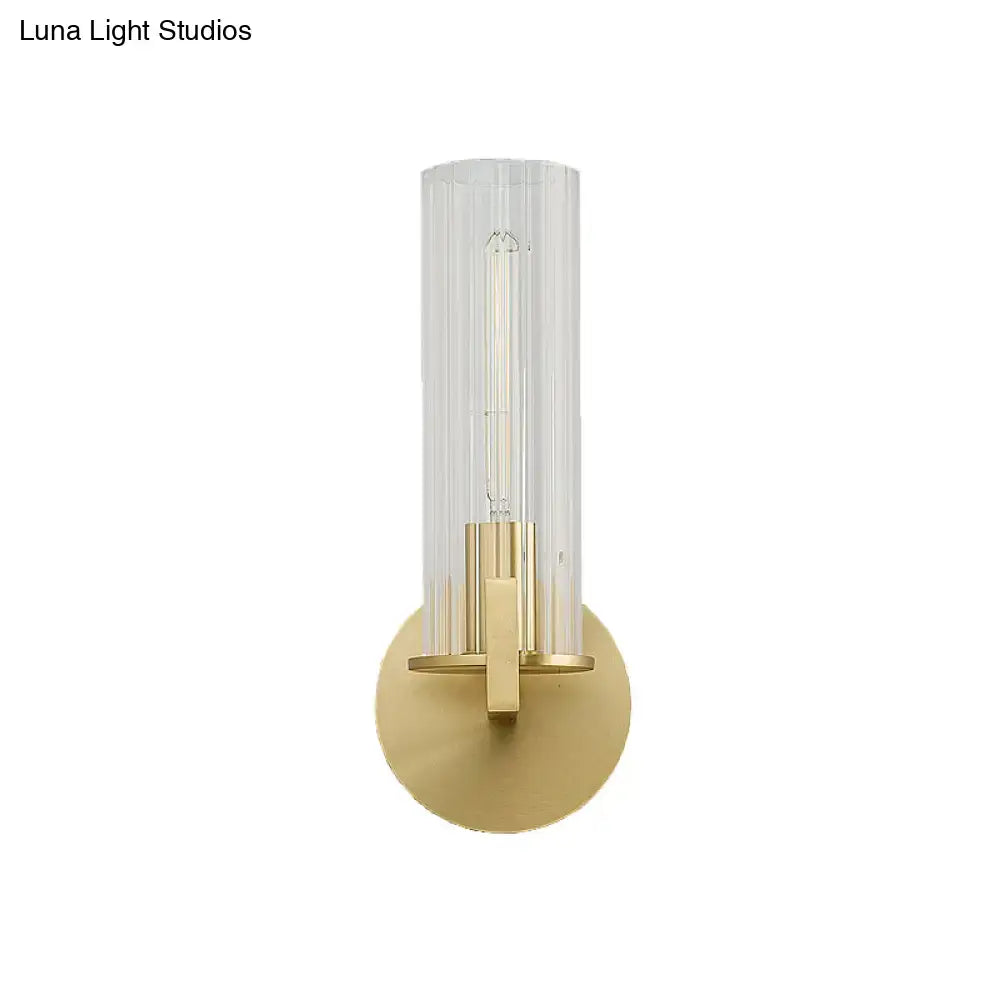 Brass Glass Shade Wall Sconce with clear ribbed shade and round backplate Decorbites on Tampa Home & Garden Store