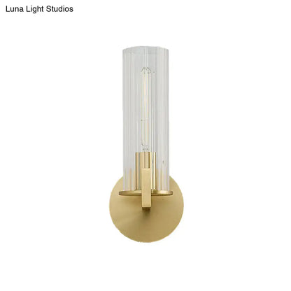 Brass Glass Shade Wall Sconce with clear ribbed shade and round backplate Decorbites on Tampa Home & Garden Store