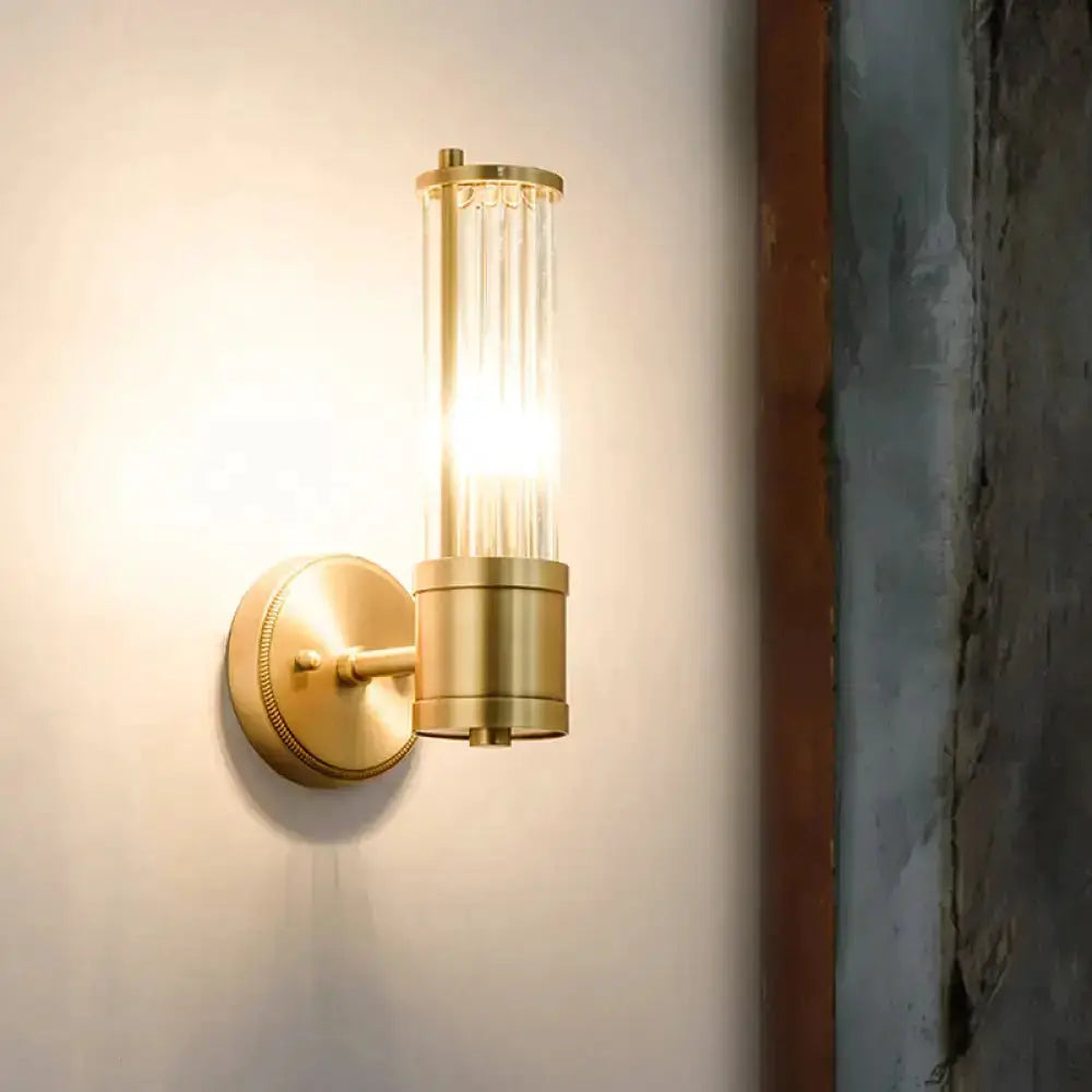 Modern brass ridged crystal wall light hallway fixture by Decorbites with glass shade on Tampa Home & Garden Store