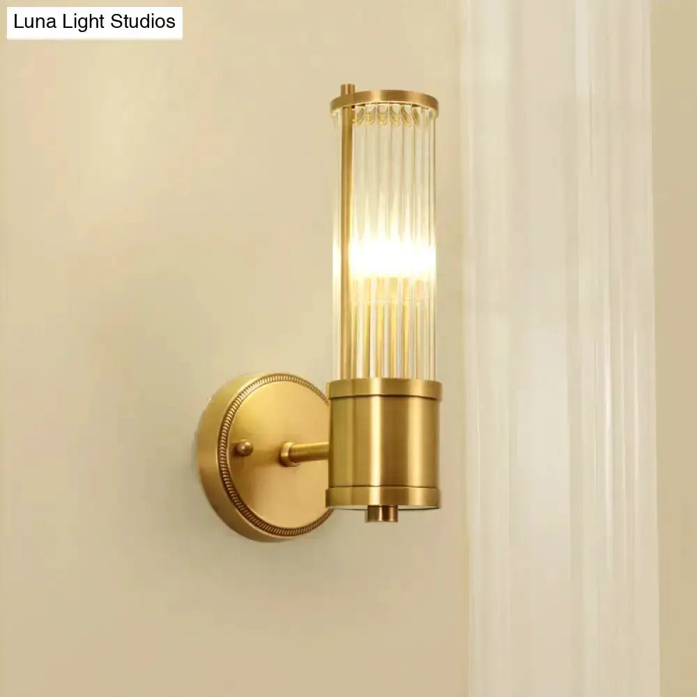 Modern brass ridged crystal wall light hallway fixture with cylindrical glass shade Decorbites on Tampa Home & Garden Store