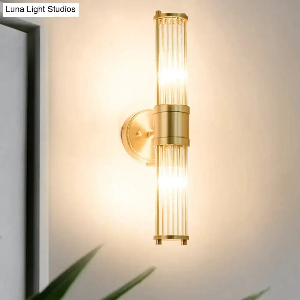 Modern brass ridged crystal wall light hallway fixture with two glass tubes by Luna on Tampa Home & Garden Store