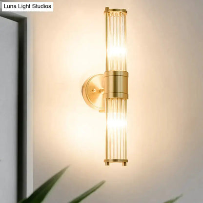 Modern brass ridged crystal wall light hallway fixture with two glass tubes by Luna on Tampa Home & Garden Store