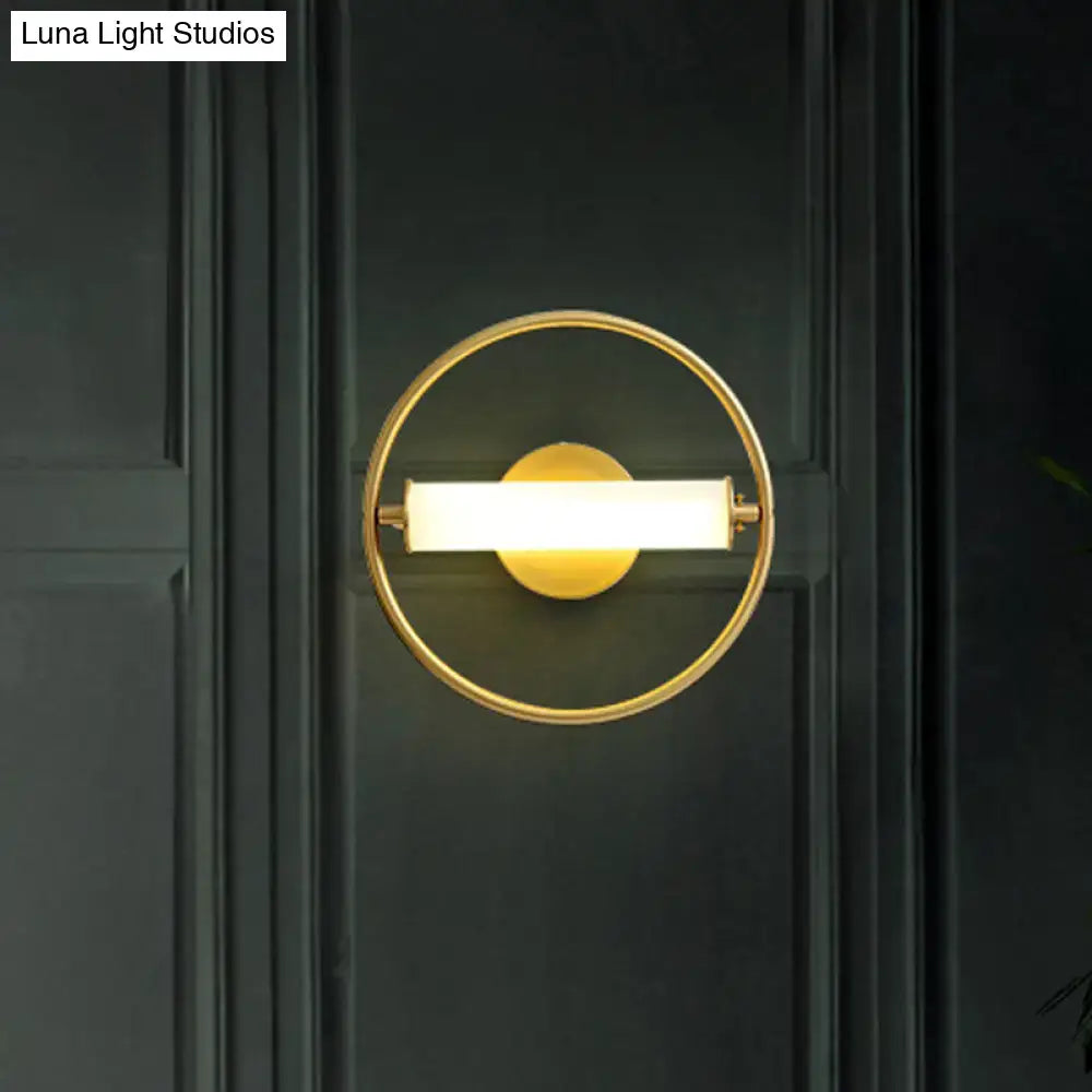 Brass opal-glass industrial wall sconce with ring and frosted light bar Decorbites on Tampa Home & Garden Store