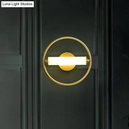 Brass opal-glass industrial wall sconce with ring and frosted light bar Decorbites on Tampa Home & Garden Store