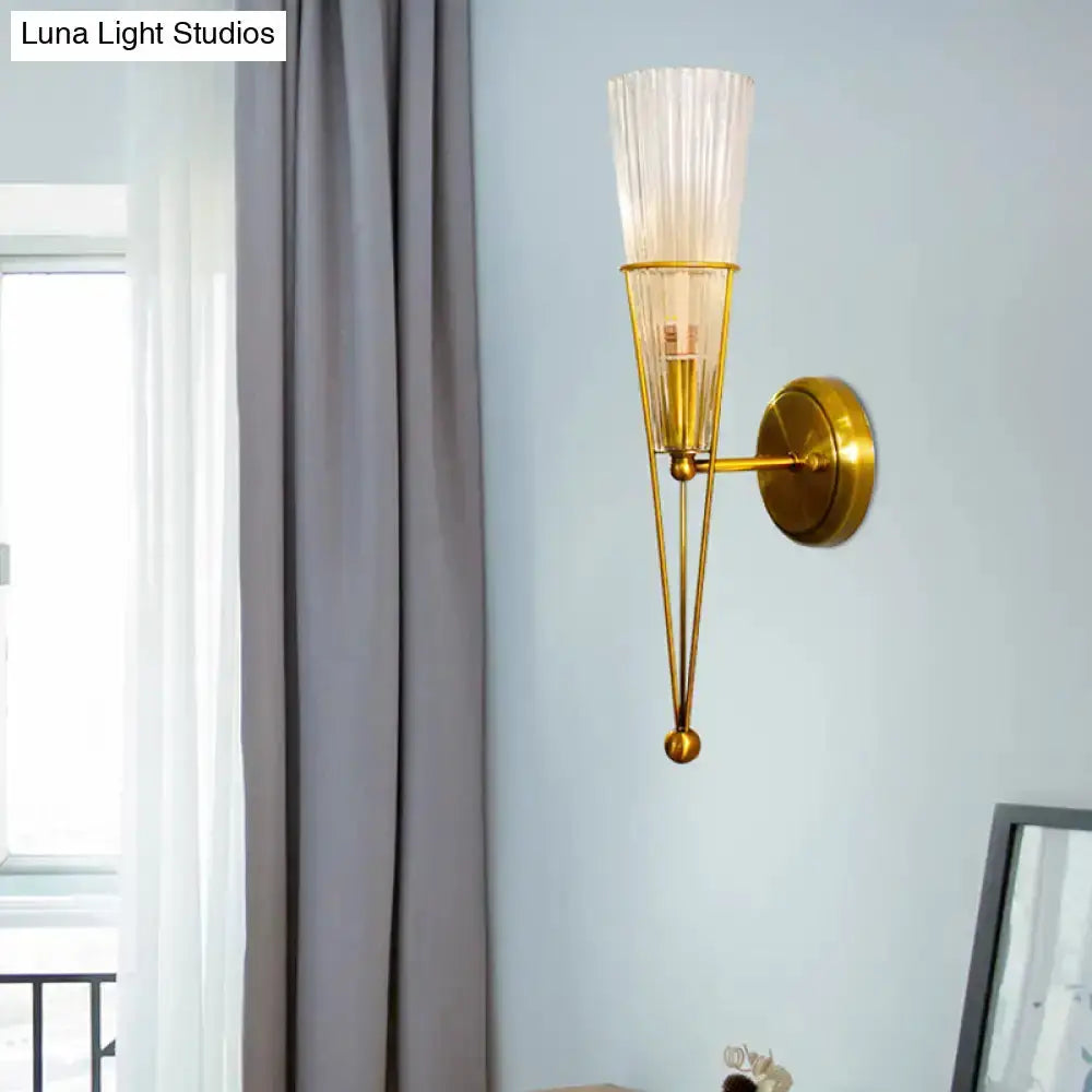 Brass Sconce Light with Clear Crystal Wall Lamp