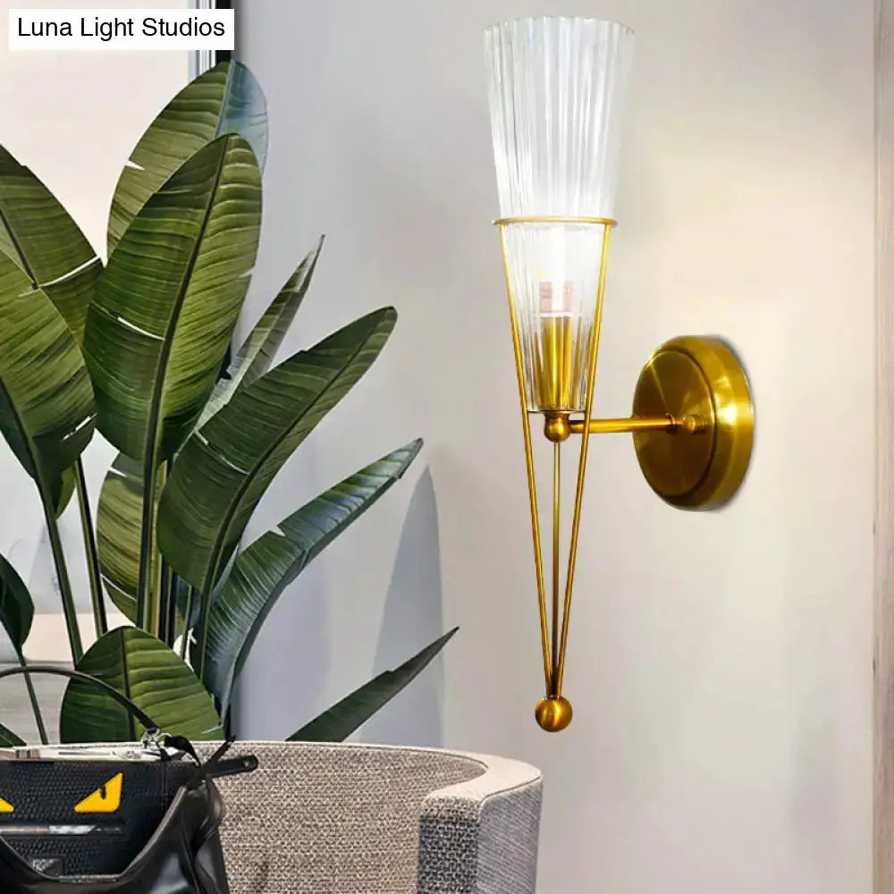 Brass Sconce Light with Clear Crystal Wall Lamp