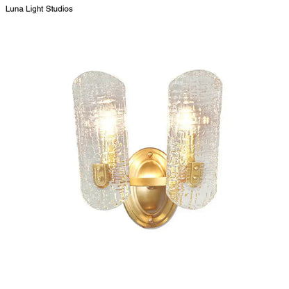 Brass water glass sconce with dual textured clear shades and gold mount Decorbites on Tampa Home & Garden Store