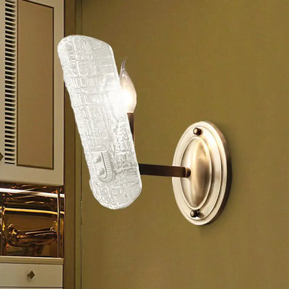 Brass Water Glass Sconce Dual-Light by Decorbites with textured glass shade and backplate on Tampa Home & Garden Store