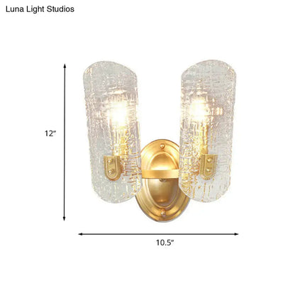 Brass Water Glass Sconce Dual-Light Gold with clear textured glass shades 2-lamp mount on Tampa Home & Garden Store