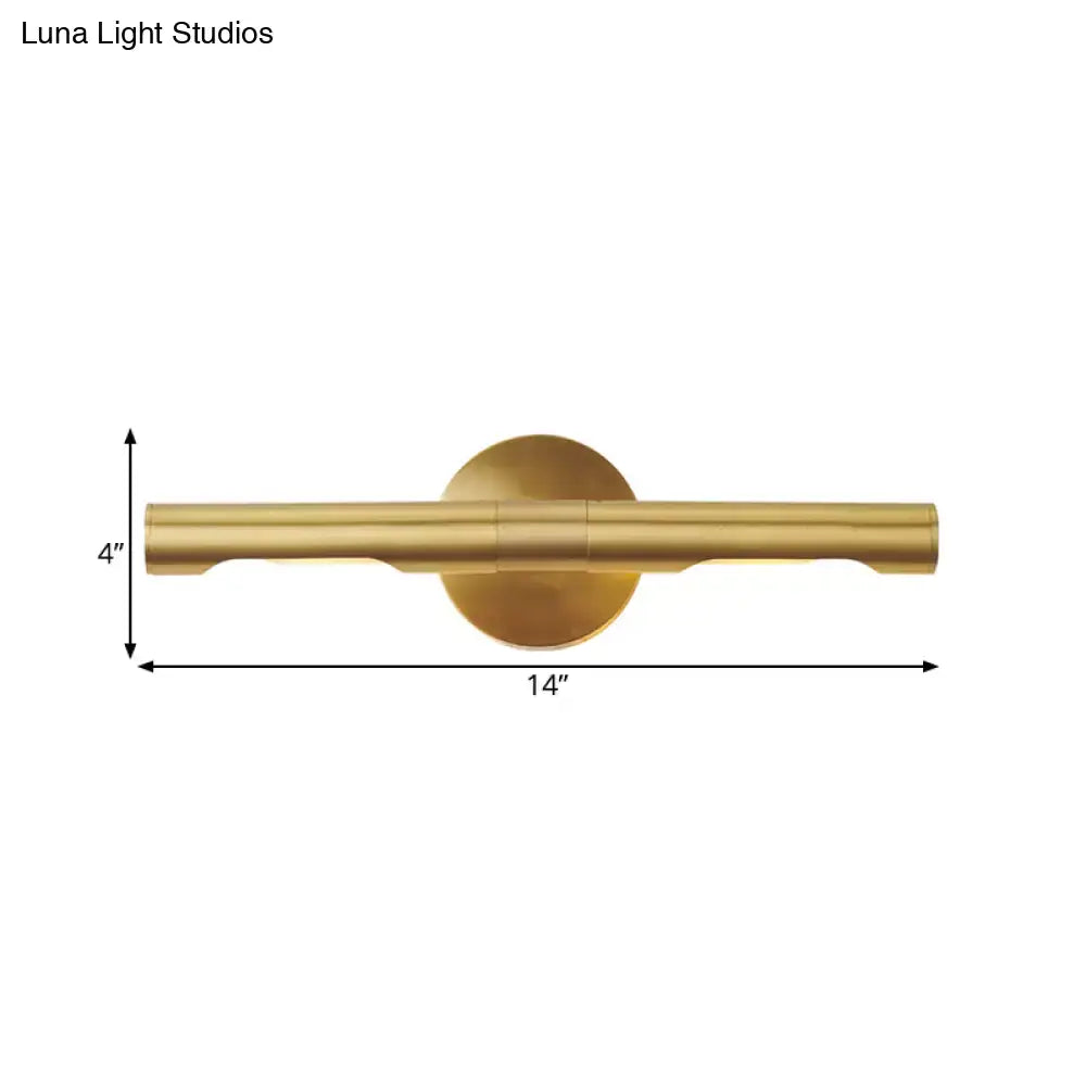 Brass Tube Vanity Light with round backplate, 14-inch length, 4-inch height on Tampa Home & Garden Store