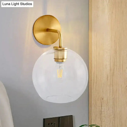 Modern Brass Wall Lamp with Glass Globe Bedroom