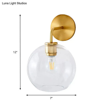 Modern Brass Wall Lamp with Glass Globe Bedroom