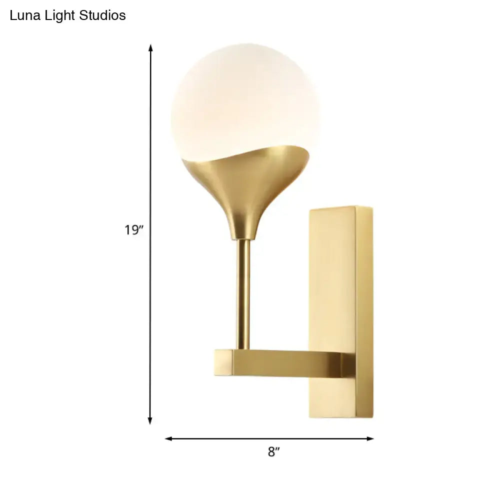 Brass finish wall lamp with cream glass globe shade, Decorbites wall sconce on Tampa Home & Garden Store