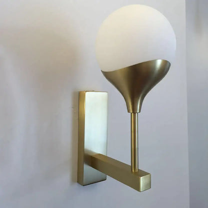 Brass cream glass wall lamp with square brass backplate and horizontal arm by Decorbites on Tampa Home & Garden Store
