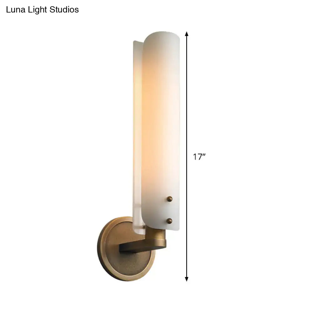 Decorbites brass opal glass wall sconce with frosted cylindrical shade; 17 inches tall on Tampa Home & Garden Store