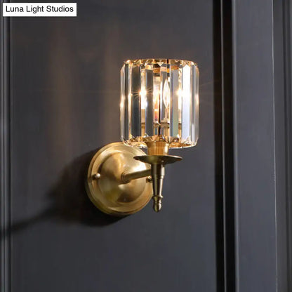 Brass crystal shade sconce with dual-light glow by Decorbites on Tampa Home & Garden Store