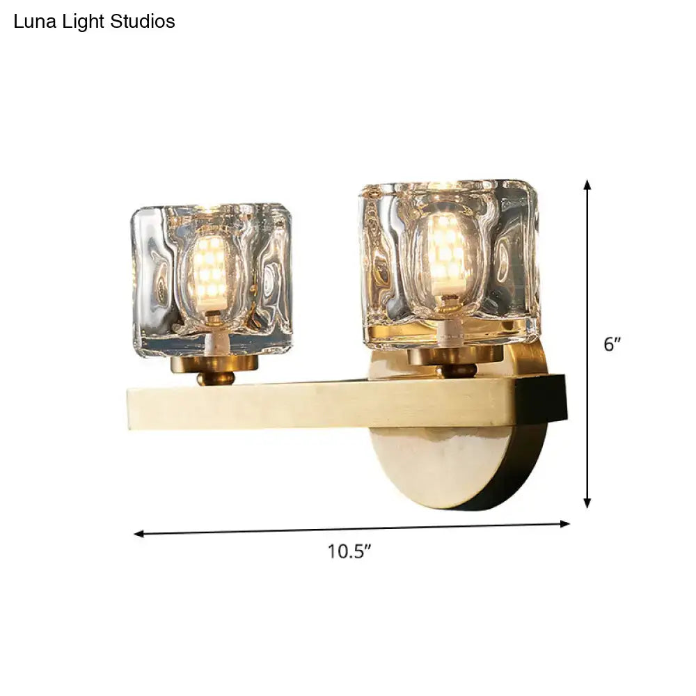 Brass Crystal Block Light by Decorbites; two-glass-block wall sconce with brass finish on Tampa Home & Garden Store