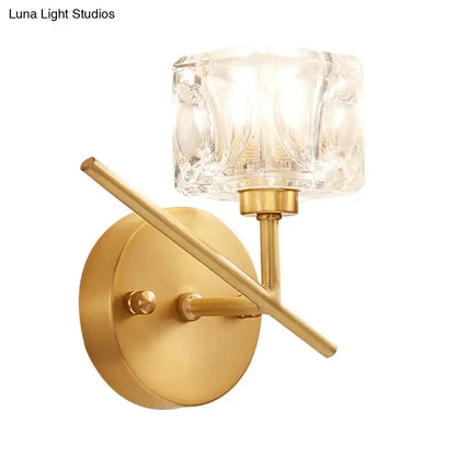Brass crystal shade light wall sconce with clear glass cube shade by Decorbites on Tampa Home & Garden Store