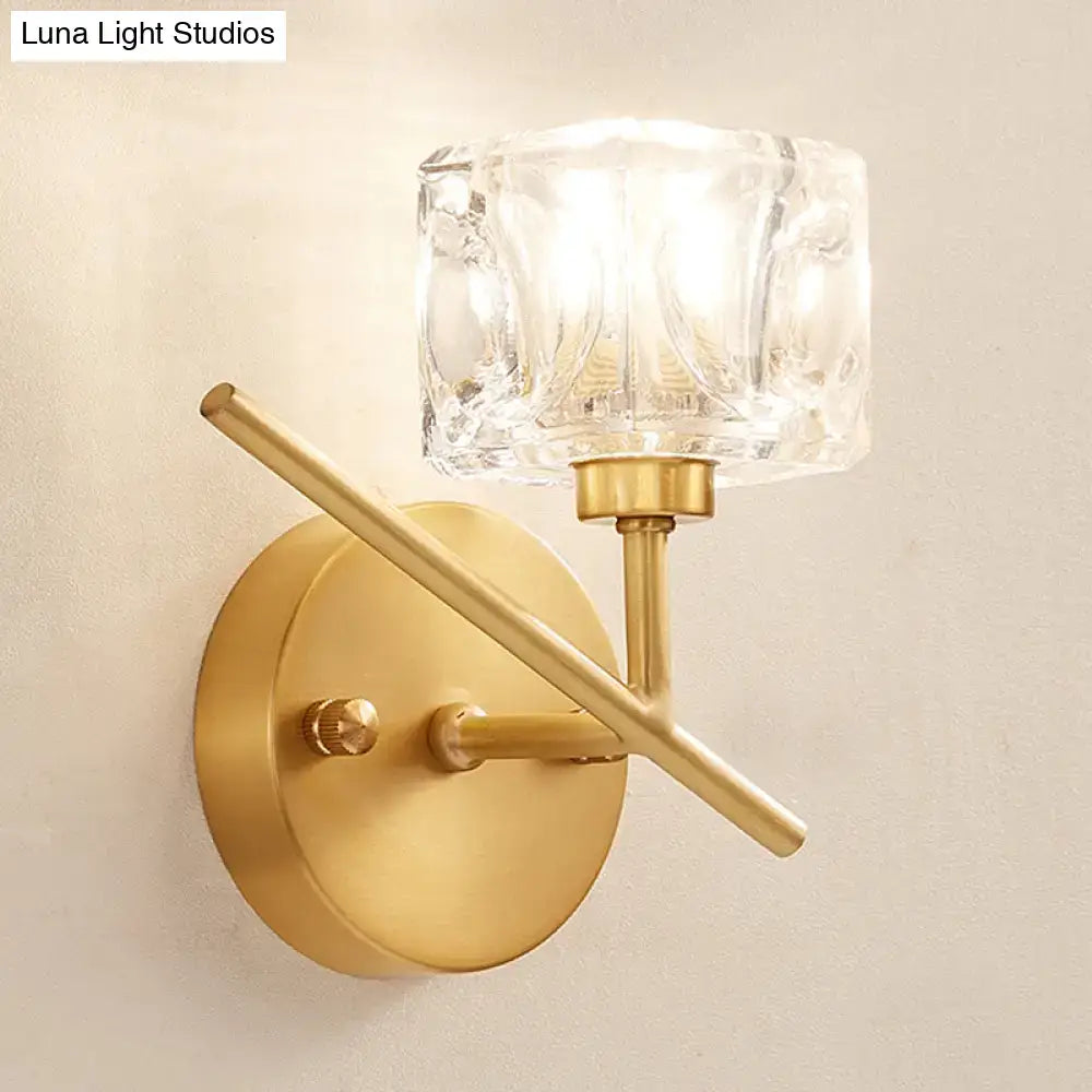 Brass crystal shade light wall sconce with clear glass shade and round backplate Decorbites on Tampa Home & Garden Store