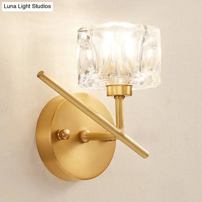 Brass crystal shade light wall sconce with clear glass shade and round backplate Decorbites on Tampa Home & Garden Store