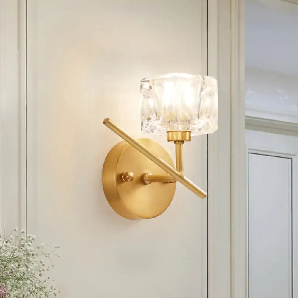 Brass Crystal Shade Light wall sconce with clear square crystal shade by Decorbites on Tampa Home & Garden Store