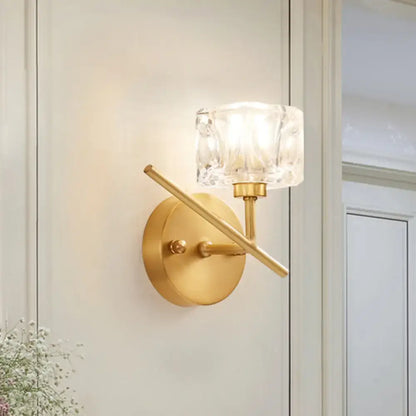Brass Crystal Shade Light wall sconce with clear square crystal shade by Decorbites on Tampa Home & Garden Store