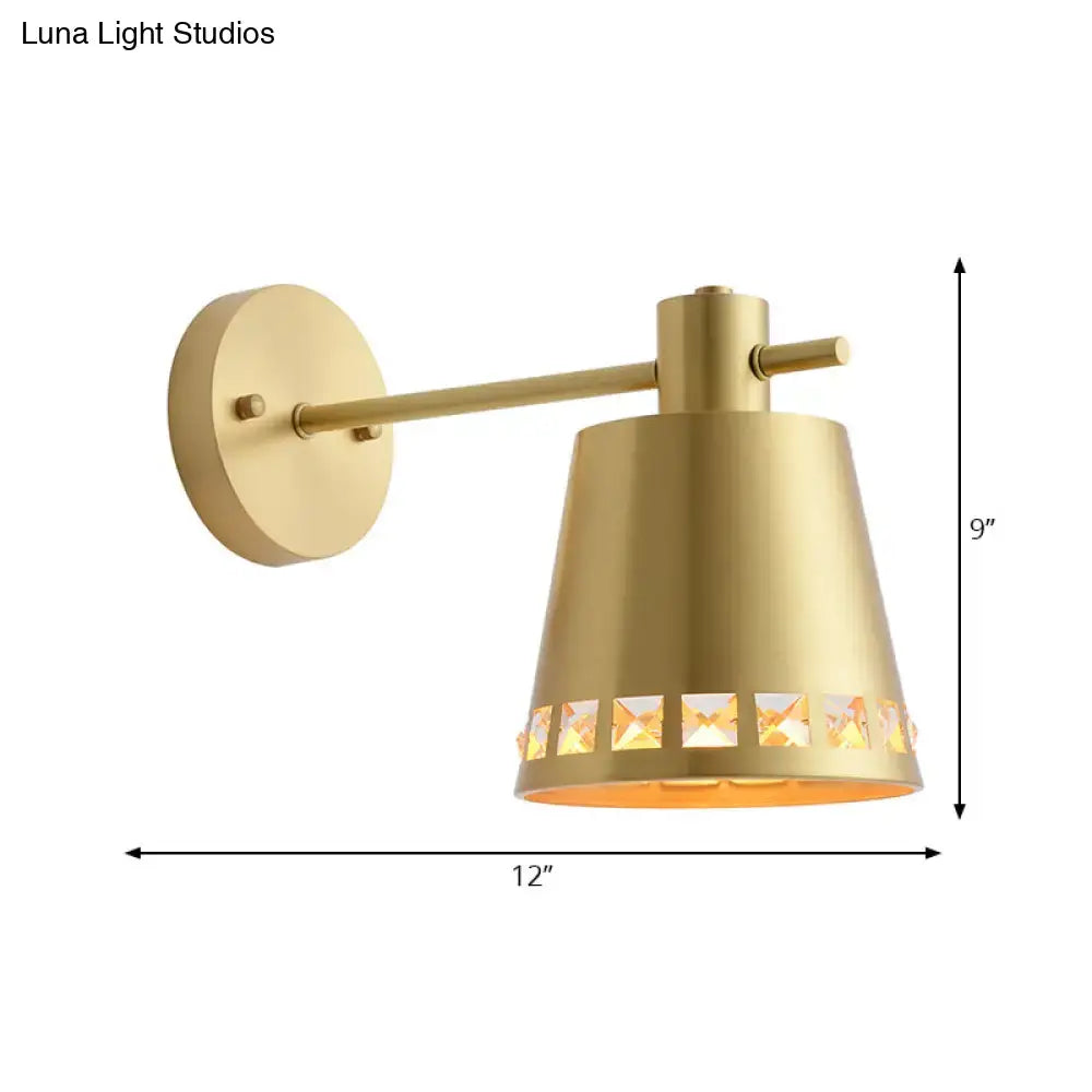 Brass crystal wall light fixture, gold-tone sconce with crystal band, 12-in wide by 9-in tall on Tampa Home & Garden Store