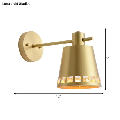 Brass crystal wall light fixture, gold-tone sconce with crystal band, 12-in wide by 9-in tall on Tampa Home & Garden Store