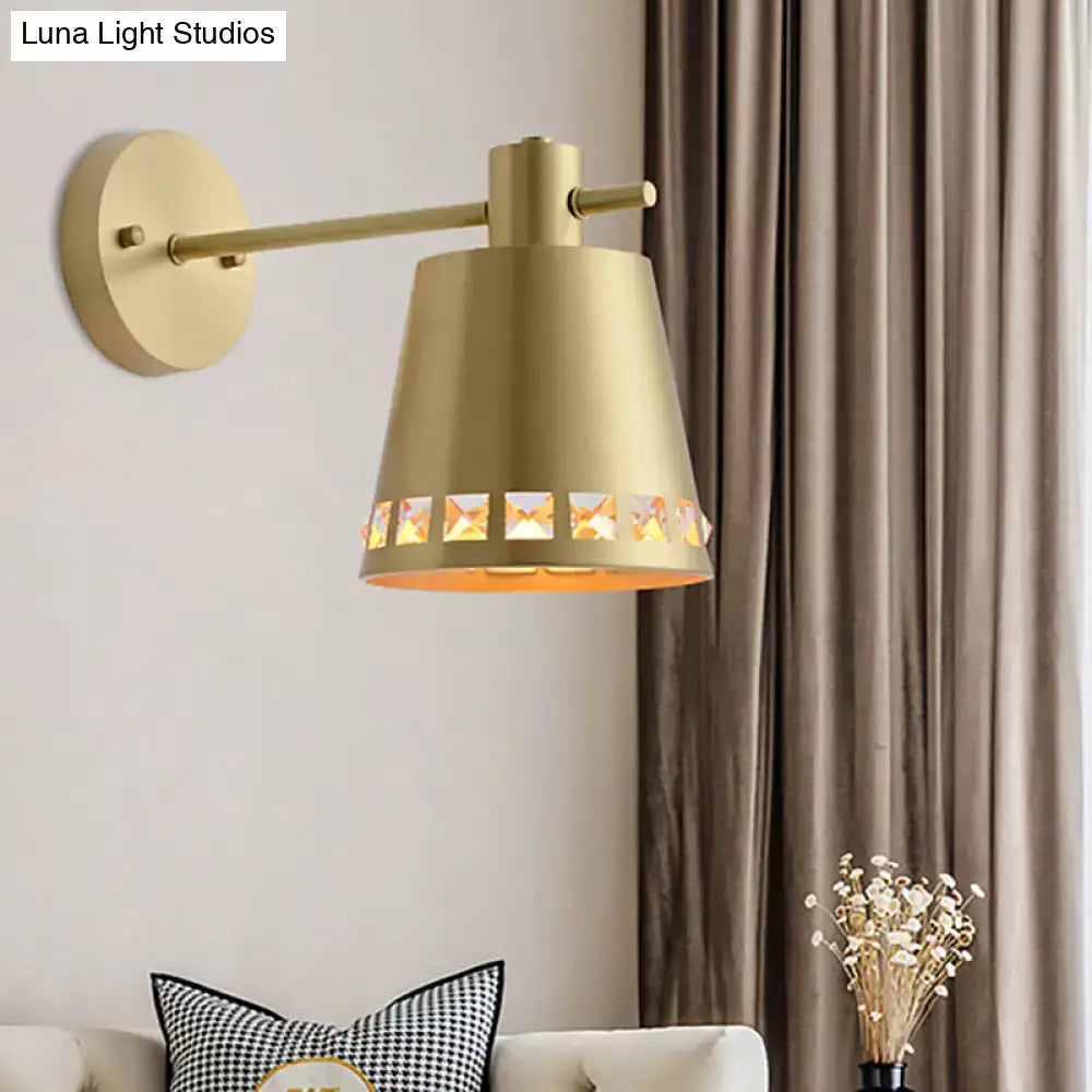 Brass crystal accent light wall lamp with gold cone shade and crystal band by Decorbites on Tampa Home & Garden Store