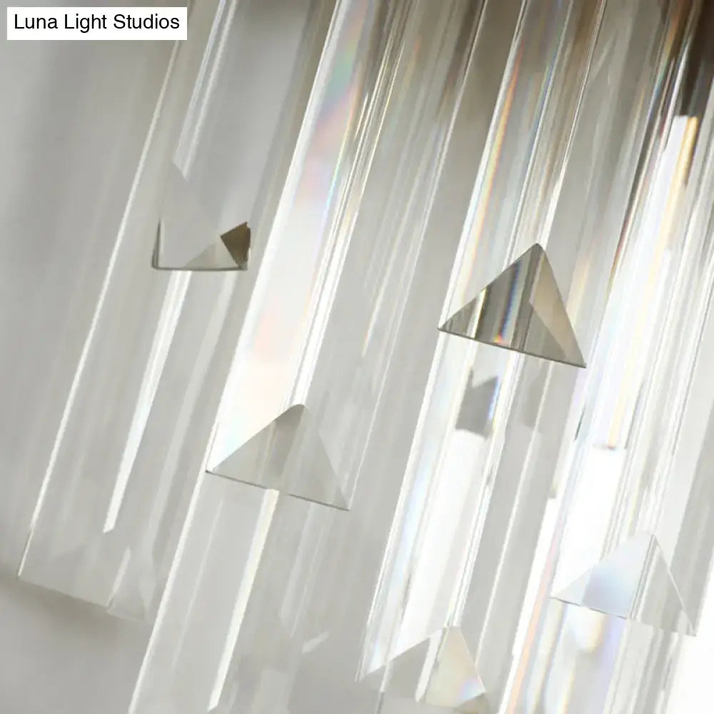 Brass Prism Wall Sconce Dual-Light Bedroom with clear hanging crystal triangles on Tampa Home & Garden Store