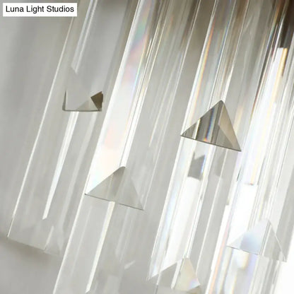 Brass Prism Wall Sconce Dual-Light Bedroom with clear hanging crystal triangles on Tampa Home & Garden Store