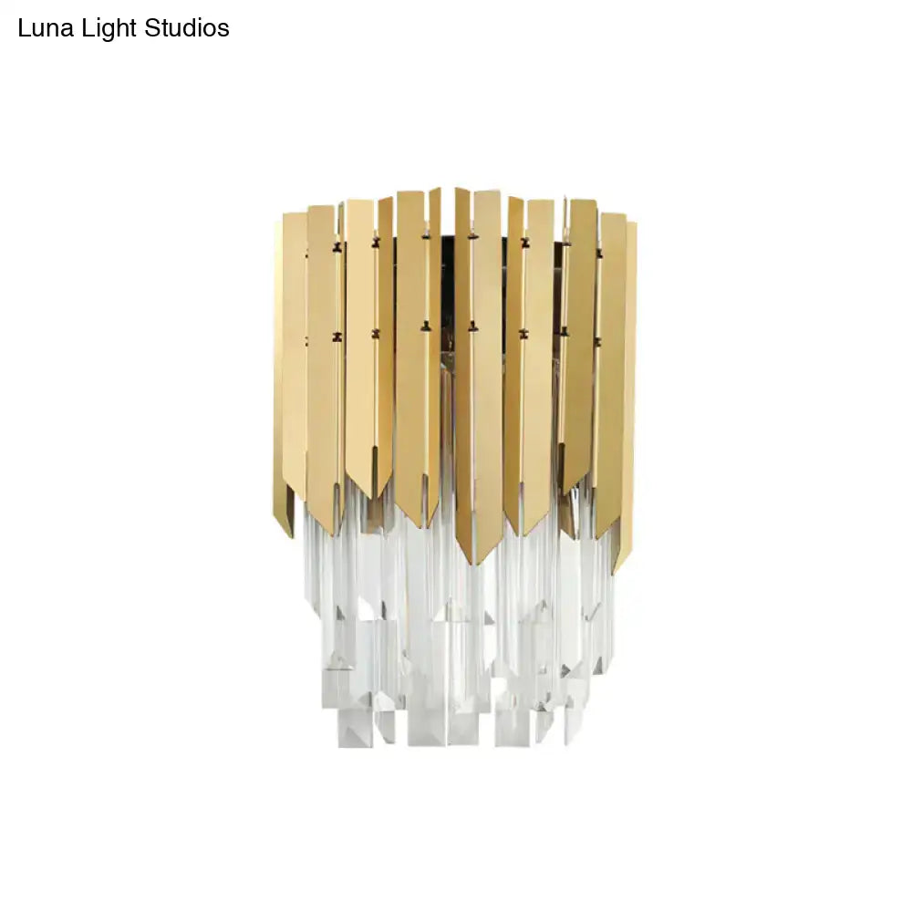 Brass Prism Wall Sconce Dual-Light Bedroom Decorbites, gold finish with crystal prisms on Tampa Home & Garden Store