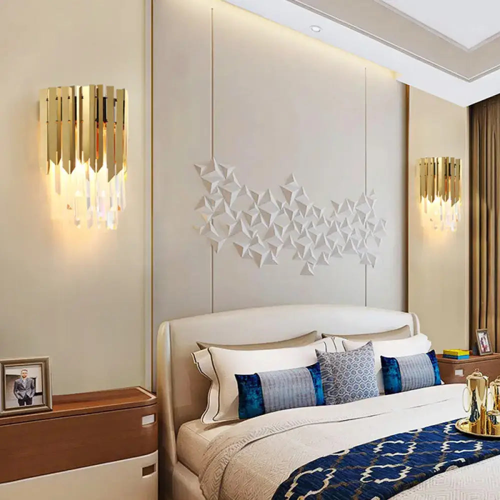 Brass Prism Wall Sconce Dual-Light Bedroom pair of gold wall lights with crystal prisms on Tampa Home & Garden Store
