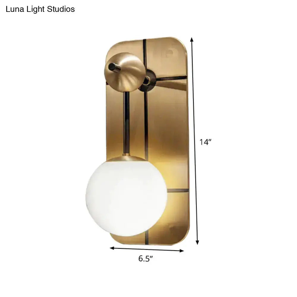 Modern brass wall sconce with opal glass globe, Decorbites wall-mount 14in 6.5in wide on Tampa Home & Garden Store