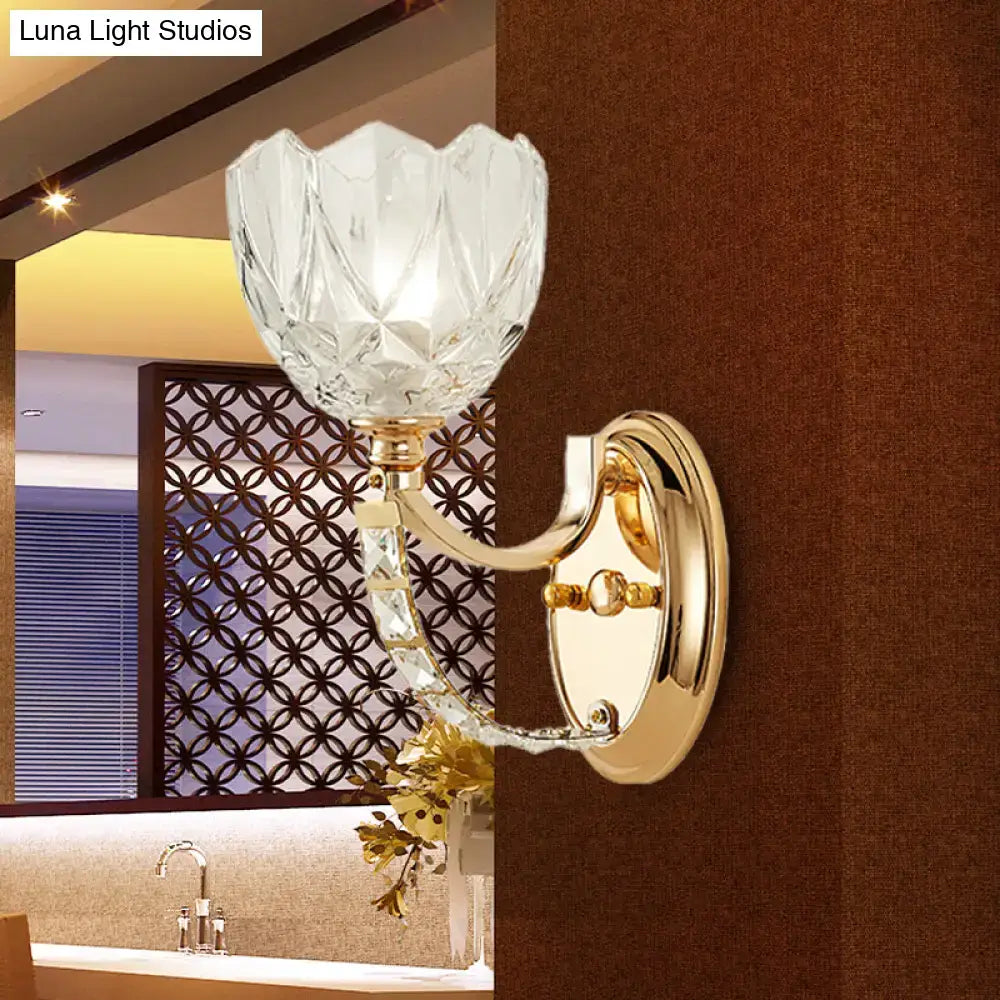 Brass faceted glass sconce by Decorbites, crystal shade, wall light on Tampa Home & Garden Store