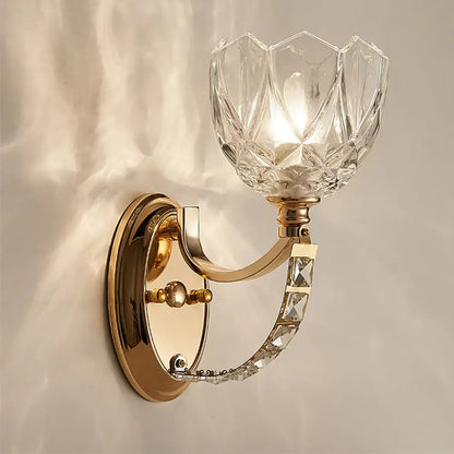 Brass faceted glass sconce by Decorbites, wall-mounted with crystal shade on Tampa Home & Garden Store